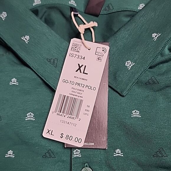 261 NWT Adidas Go-To Mini-Crest Print Polo Shirt Size XL Green - Picture 5 of 8
